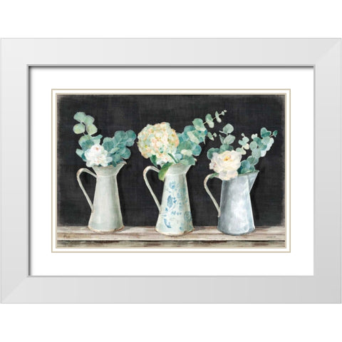 Farmhouse Bouquets White Modern Wood Framed Art Print with Double Matting by Nai, Danhui