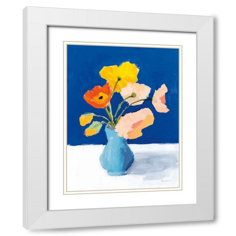Poppies on Blue White Modern Wood Framed Art Print with Double Matting by Munger, Pamela