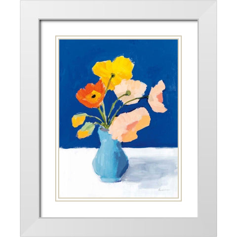 Poppies on Blue White Modern Wood Framed Art Print with Double Matting by Munger, Pamela