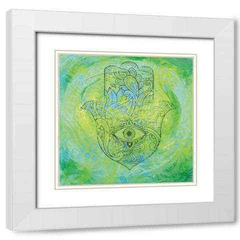 Hamsa Eye White Modern Wood Framed Art Print with Double Matting by Day, Kellie