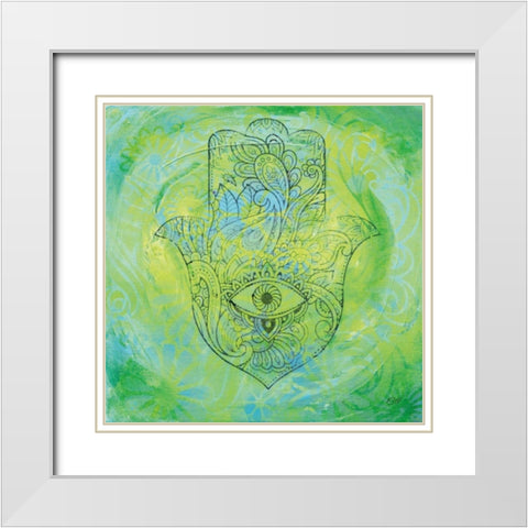 Hamsa Eye White Modern Wood Framed Art Print with Double Matting by Day, Kellie