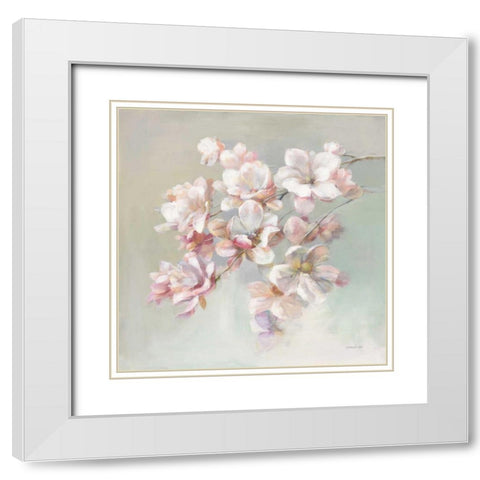 Sugar Magnolia White Modern Wood Framed Art Print with Double Matting by Nai, Danhui