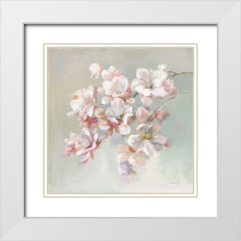 Sugar Magnolia White Modern Wood Framed Art Print with Double Matting by Nai, Danhui