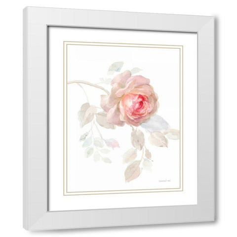 Gentle Rose I White Modern Wood Framed Art Print with Double Matting by Nai, Danhui