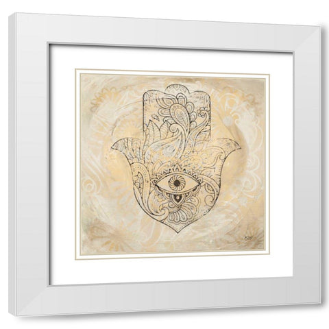 Hamsa Eye Neutral White Modern Wood Framed Art Print with Double Matting by Day, Kellie