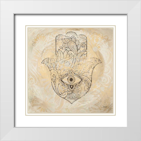 Hamsa Eye Neutral White Modern Wood Framed Art Print with Double Matting by Day, Kellie