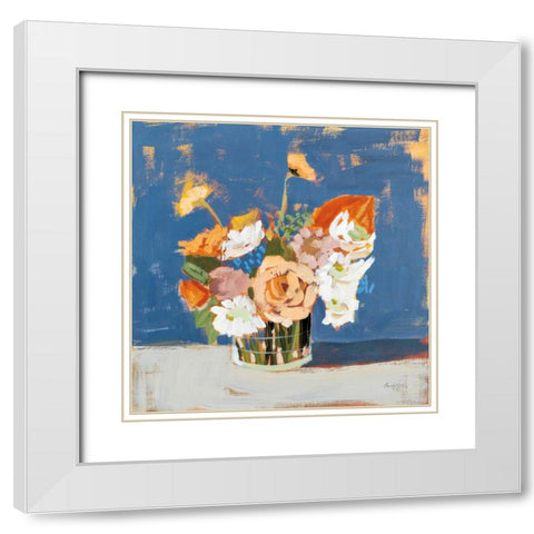 Peach and White Bouquet White Modern Wood Framed Art Print with Double Matting by Munger, Pamela