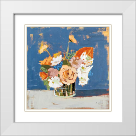 Peach and White Bouquet White Modern Wood Framed Art Print with Double Matting by Munger, Pamela