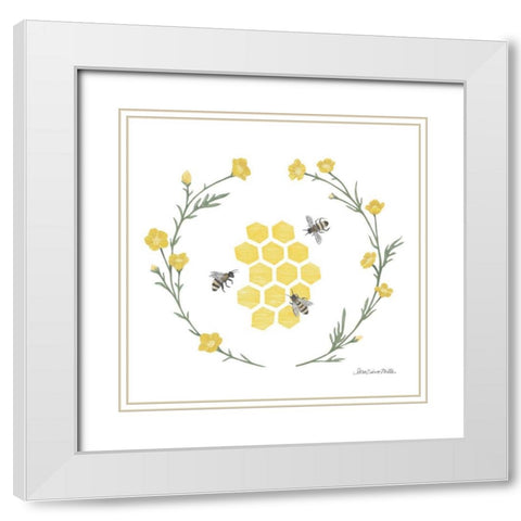 Happy to Bee Home III Yellow White Modern Wood Framed Art Print with Double Matting by Miller, Sara Zieve