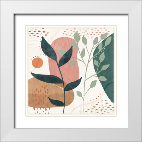 Abstract Blossom IV White Modern Wood Framed Art Print with Double Matting by Charron, Veronique