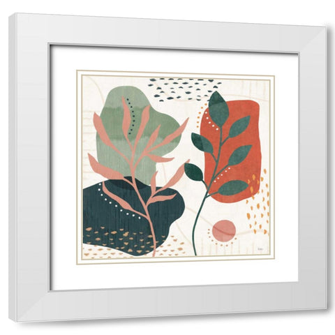 Abstract Blossom V White Modern Wood Framed Art Print with Double Matting by Charron, Veronique
