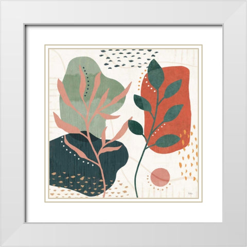 Abstract Blossom V White Modern Wood Framed Art Print with Double Matting by Charron, Veronique