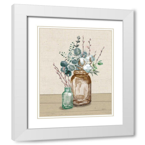 Cotton Bouquet II Cream White Modern Wood Framed Art Print with Double Matting by Urban, Mary