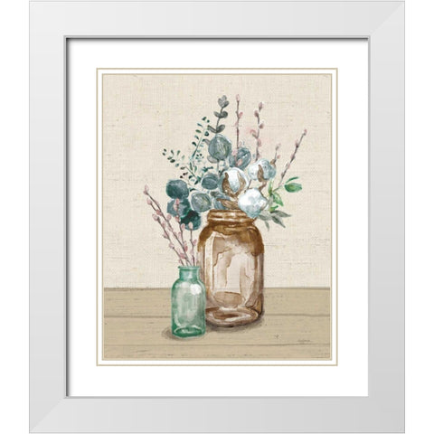 Cotton Bouquet II Cream White Modern Wood Framed Art Print with Double Matting by Urban, Mary