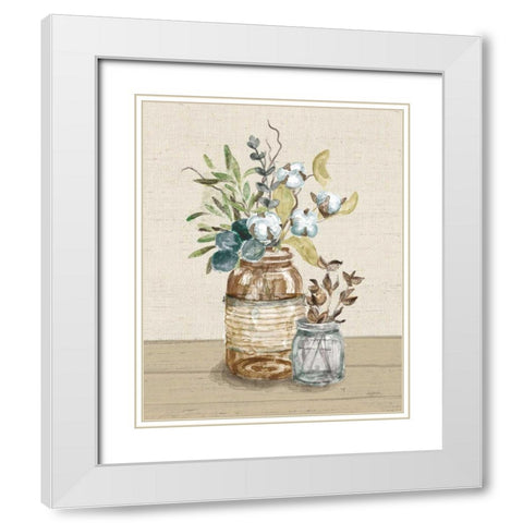 Cotton Bouquet III Cream White Modern Wood Framed Art Print with Double Matting by Urban, Mary