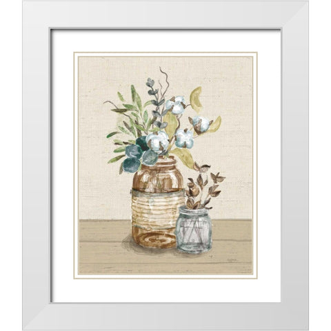 Cotton Bouquet III Cream White Modern Wood Framed Art Print with Double Matting by Urban, Mary