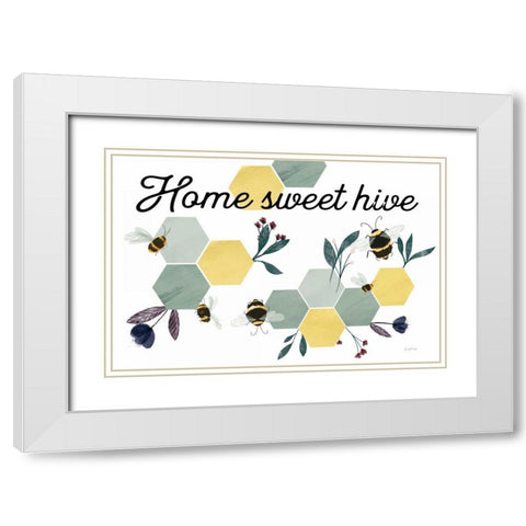 Bees Home Sweet Hive White Modern Wood Framed Art Print with Double Matting by Thorns, Becky
