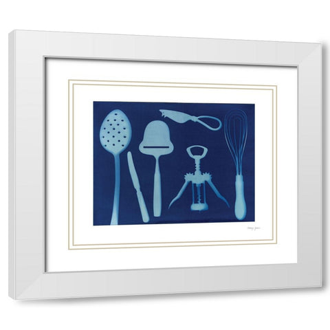 Cyanotype Kitchen XV White Modern Wood Framed Art Print with Double Matting by Green, Nancy