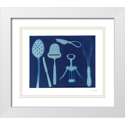 Cyanotype Kitchen XV White Modern Wood Framed Art Print with Double Matting by Green, Nancy