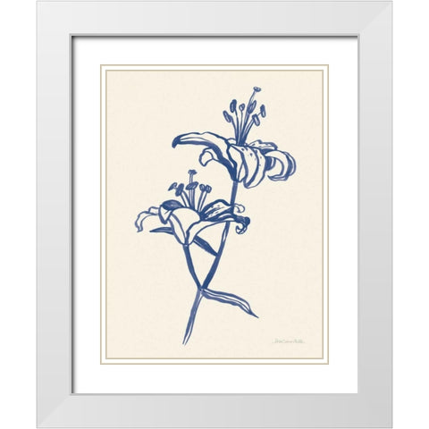 Ink Lilies I Blue White Modern Wood Framed Art Print with Double Matting by Miller, Sara Zieve