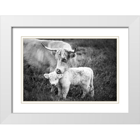 Cow Care White Modern Wood Framed Art Print with Double Matting by Larson, Nathan
