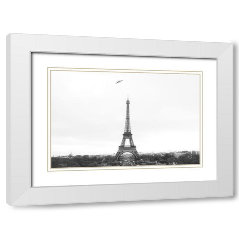 A Birds View of Paris Crop I White Modern Wood Framed Art Print with Double Matting by Larson, Nathan