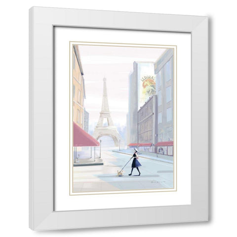 Paris Morning Walk White Modern Wood Framed Art Print with Double Matting by Escalante, Omar