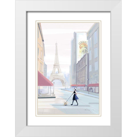 Paris Morning Walk White Modern Wood Framed Art Print with Double Matting by Escalante, Omar