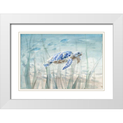 Undersea Turtle White Modern Wood Framed Art Print with Double Matting by Nai, Danhui