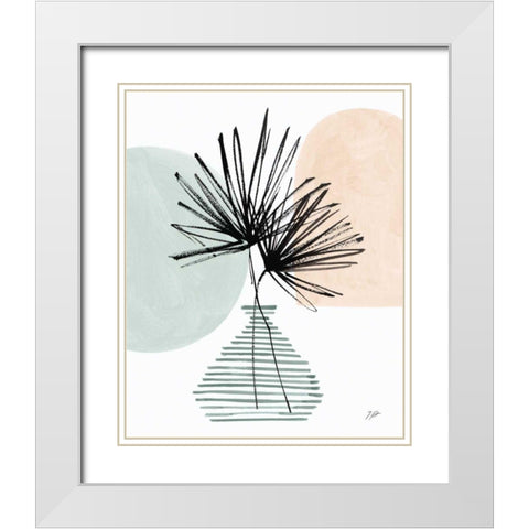 Fan Leaves Still Life Soft Coral White Modern Wood Framed Art Print with Double Matting by Panganiban, Karyn