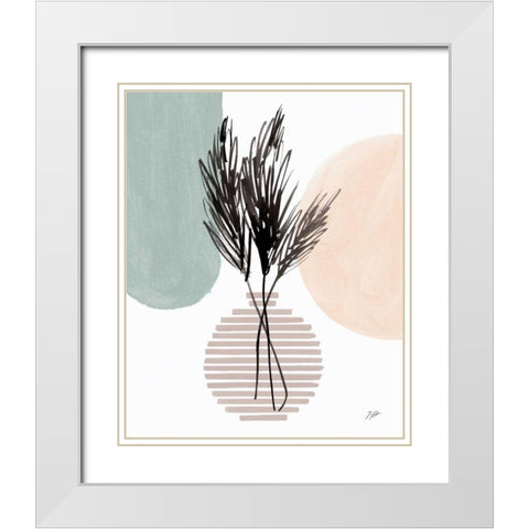 Pampas Stem Still Life Soft Coral White Modern Wood Framed Art Print with Double Matting by Panganiban, Karyn