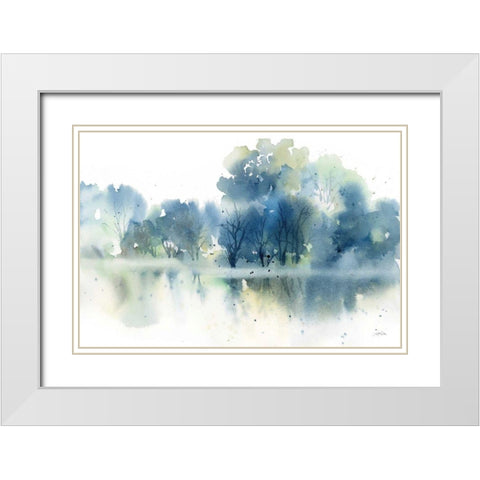 Blue Pond Reflections White Modern Wood Framed Art Print with Double Matting by Pete, Katrina