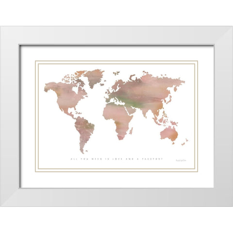 Passport to the World White Modern Wood Framed Art Print with Double Matting by Charro, Mercedes Lopez