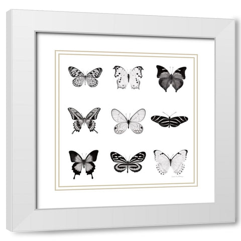 BW Butterfly Chart White Modern Wood Framed Art Print with Double Matting by Van Swearingen, Debra