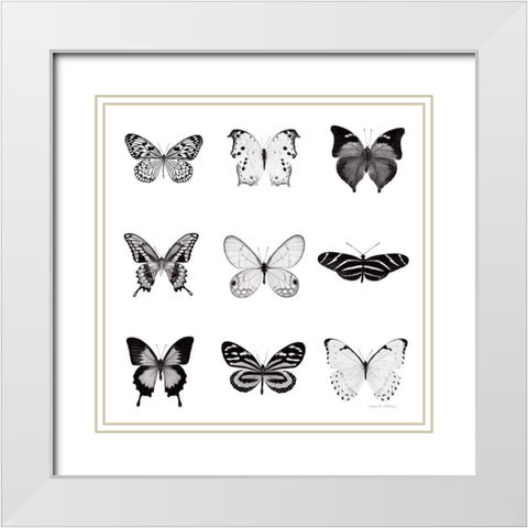 BW Butterfly Chart White Modern Wood Framed Art Print with Double Matting by Van Swearingen, Debra