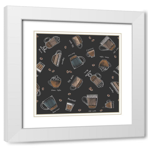 Coffee Guide Pattern IA White Modern Wood Framed Art Print with Double Matting by Penner, Janelle