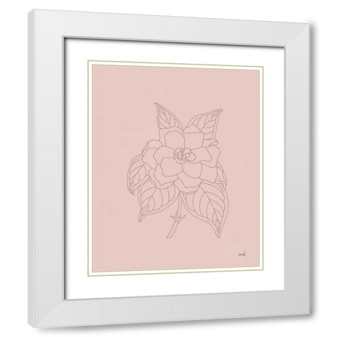 Gardenia Line Drawing Pink White Modern Wood Framed Art Print with Double Matting by Hershey, Moira