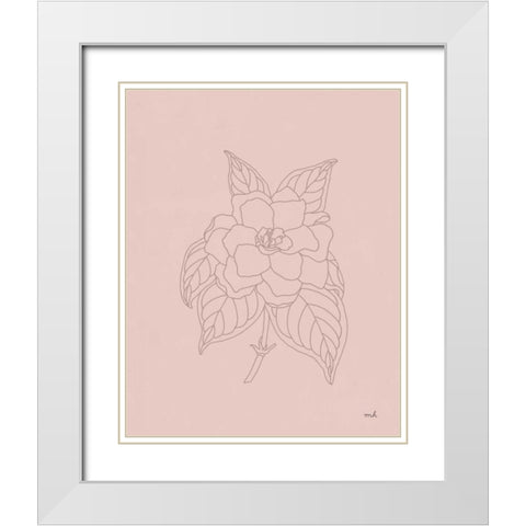 Gardenia Line Drawing Pink White Modern Wood Framed Art Print with Double Matting by Hershey, Moira