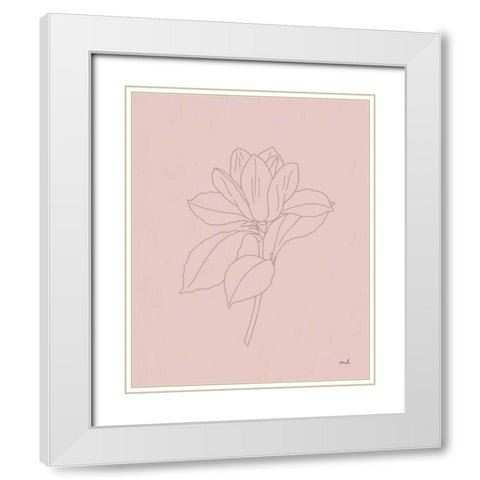 Magnolia Line Drawing Pink White Modern Wood Framed Art Print with Double Matting by Hershey, Moira