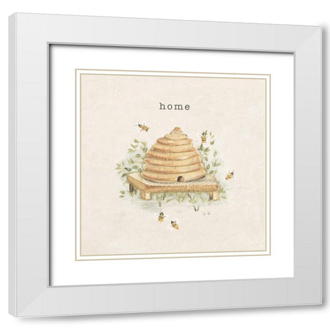 Garden Bees White Modern Wood Framed Art Print with Double Matting by Blum, Cheri