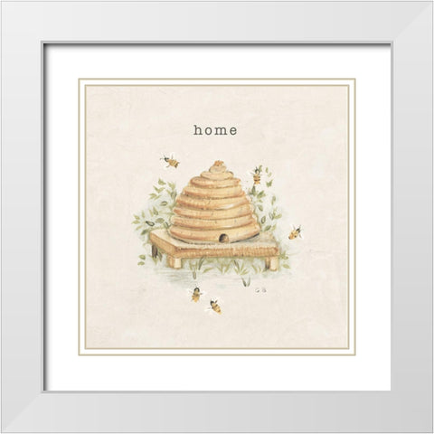 Garden Bees White Modern Wood Framed Art Print with Double Matting by Blum, Cheri