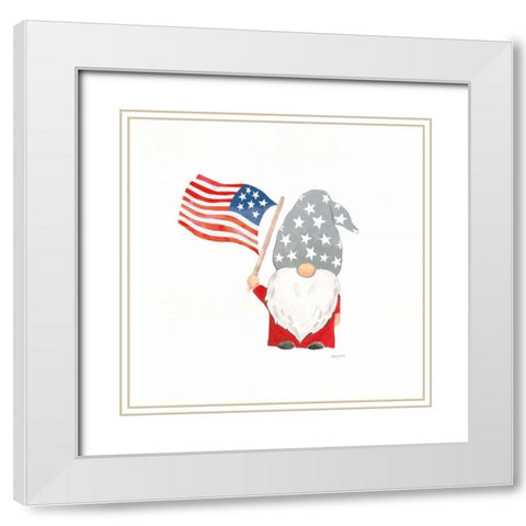 Patriotic Gnomes II White Modern Wood Framed Art Print with Double Matting by Jackson, Jenaya