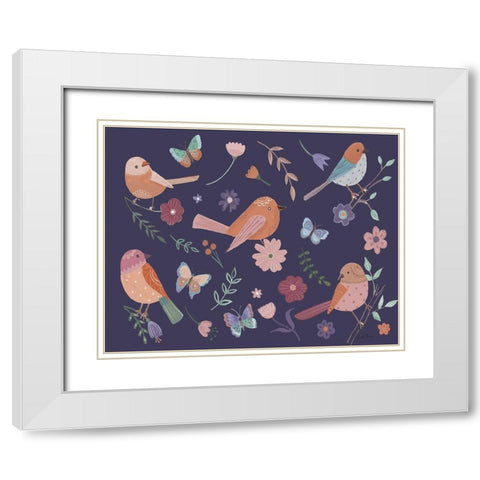 Royal Birds I Purple White Modern Wood Framed Art Print with Double Matting by Zaman, Farida