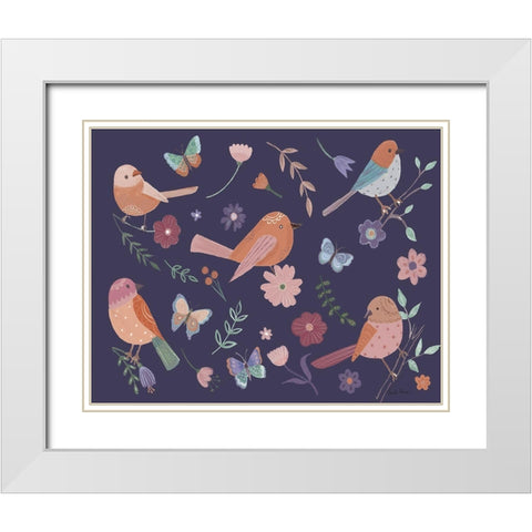 Royal Birds I Purple White Modern Wood Framed Art Print with Double Matting by Zaman, Farida