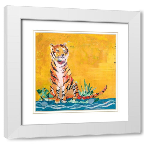 Tiger White Modern Wood Framed Art Print with Double Matting by Day, Kellie