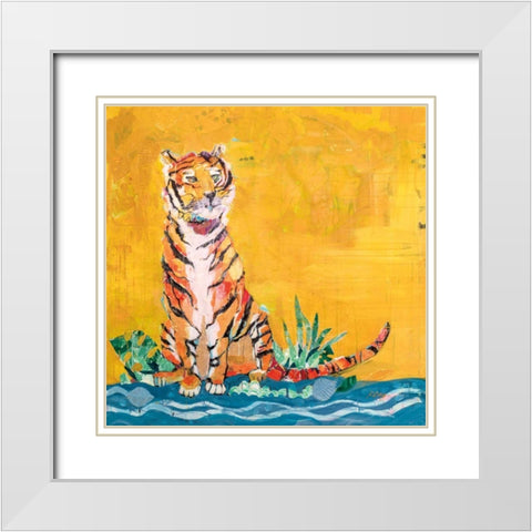 Tiger White Modern Wood Framed Art Print with Double Matting by Day, Kellie