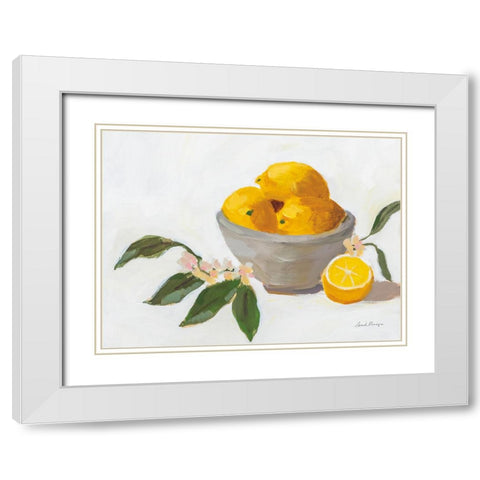 Lemons in Grey Bowl White Modern Wood Framed Art Print with Double Matting by Munger, Pamela