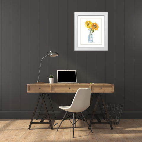 Fresh Cut Sunflowers I White Modern Wood Framed Art Print with Double Matting by Nai, Danhui