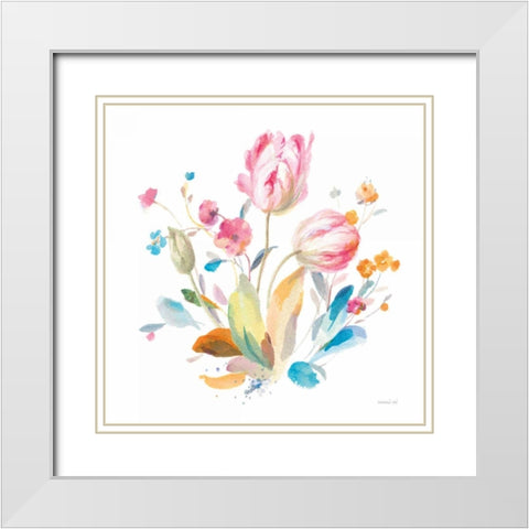 Spring Tulips I White Modern Wood Framed Art Print with Double Matting by Nai, Danhui