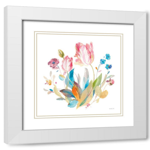 Spring Tulips II White Modern Wood Framed Art Print with Double Matting by Nai, Danhui